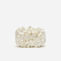 Cream Satin Floral Textured Clutch Bag