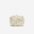 Cream Satin Floral Textured Clutch Bag