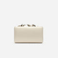 Cream Leather Crystal Flower Clutch Bag