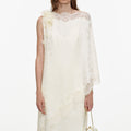 Cream Satin Lace Cape Maxi Dress