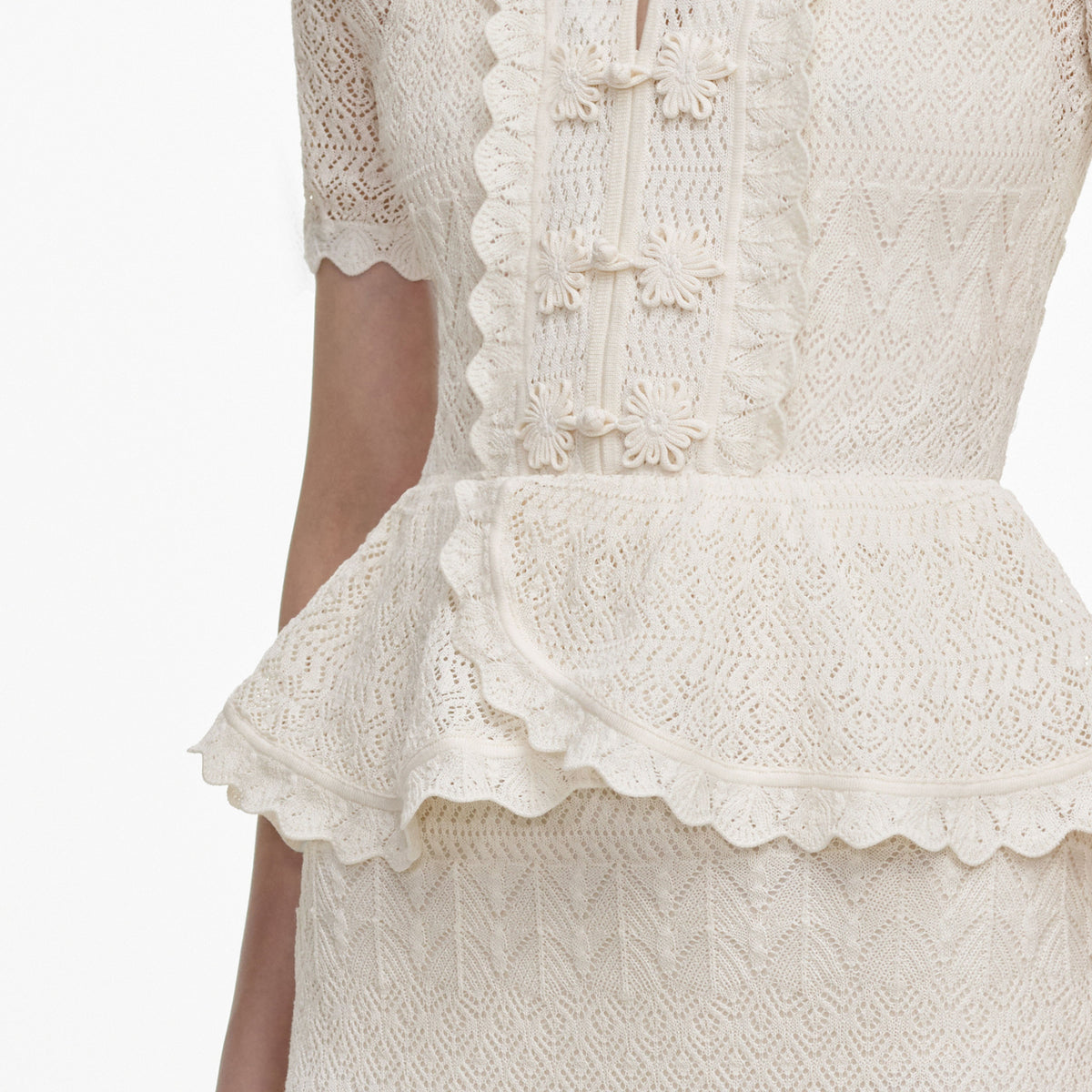 Cream Pointelle Knit Wrap Peplum Midi Dress