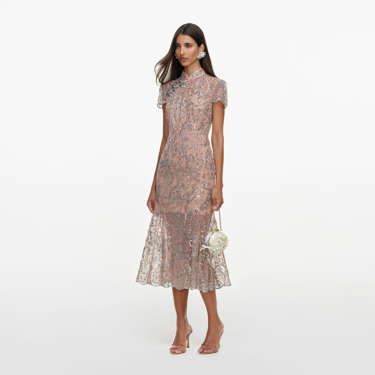 Silver Sequin Embellished Midi Dress