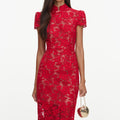 Red Lace Midi Dress