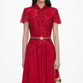 Red Ombre Rhinestone Twist Midi Dress