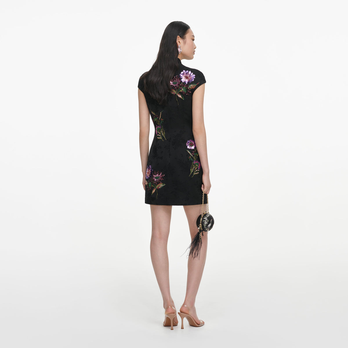 Black Jacquard Sequin Embroidered Mini Dress