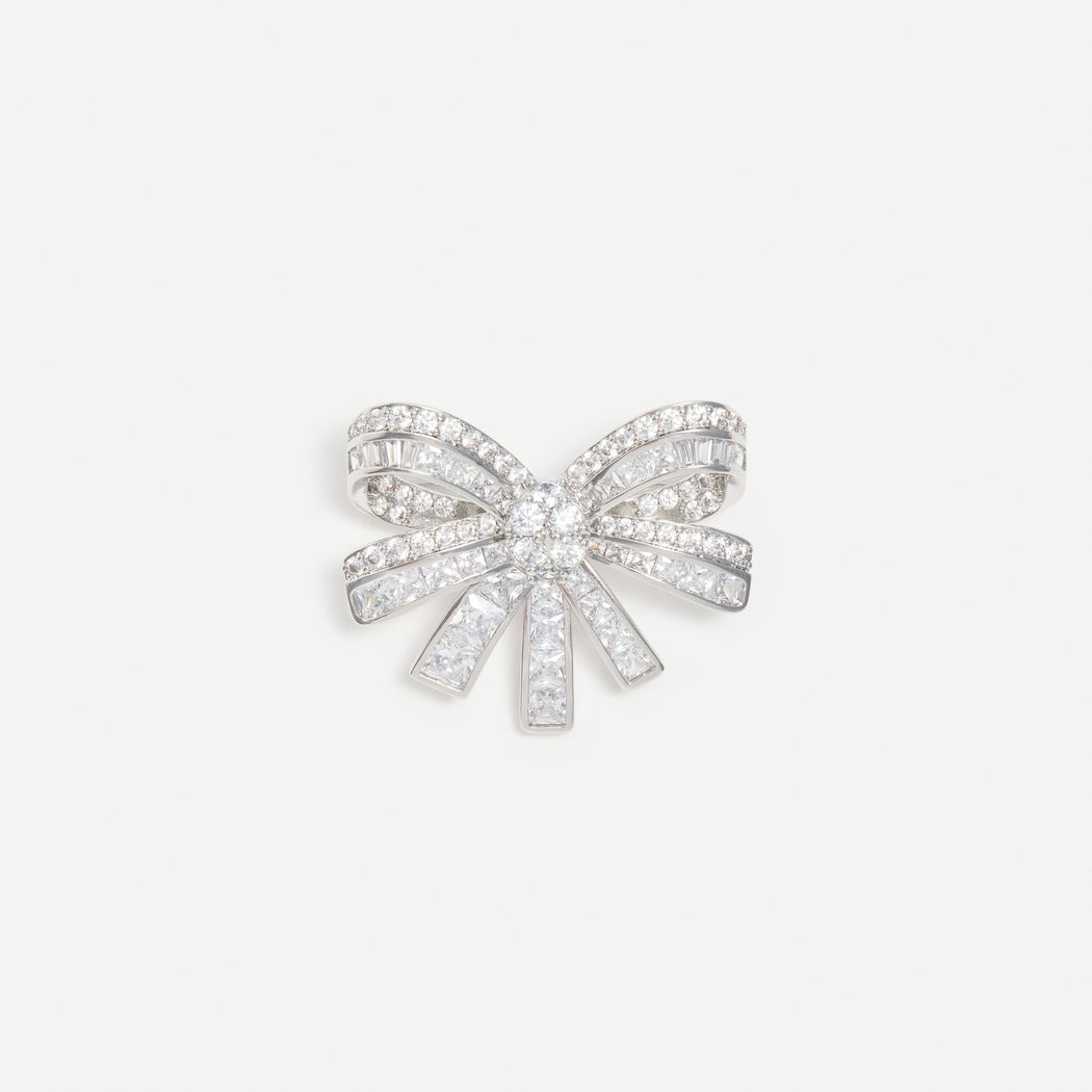 Silver Crystal Bow Brooch
