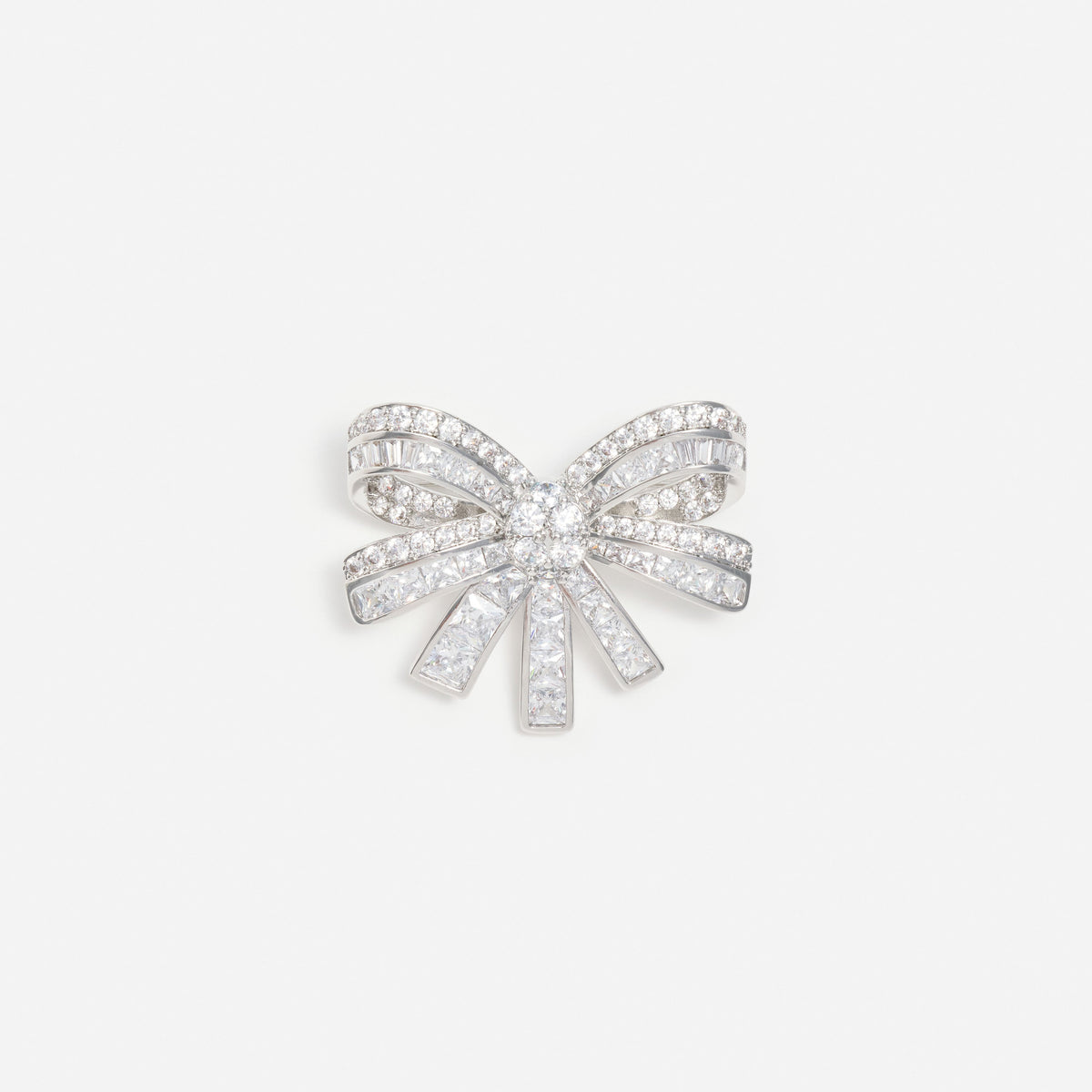 Silver Crystal Bow Brooch