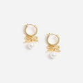 Gold Crystal Bow Pearl Hoop Earrings