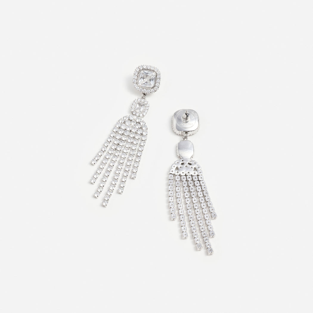 Silver Crystal Multi Droplet Earrings