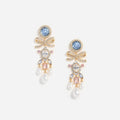 Gold Multi Crystal Bow Pearl Droplet Earrings