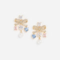 Gold Multi Crystal Bow Droplet Earrings