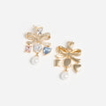 Gold Multi Crystal Bow Droplet Earrings