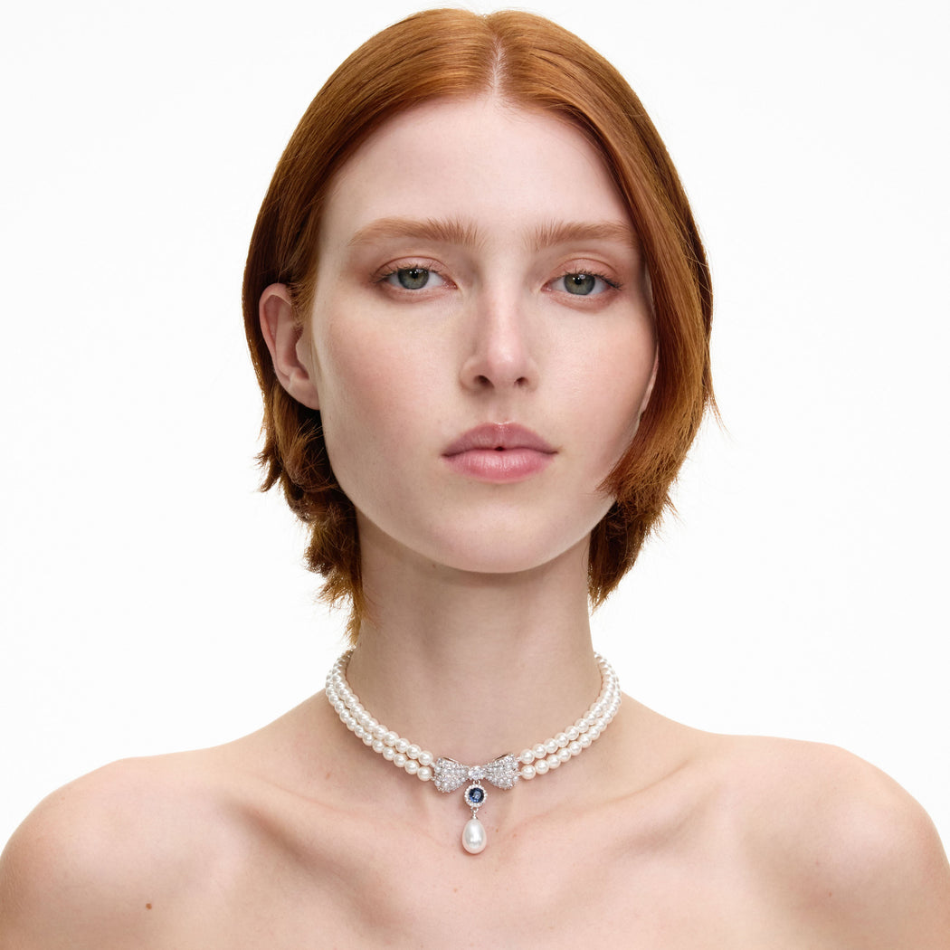 Pearl Crystal Bow Necklace