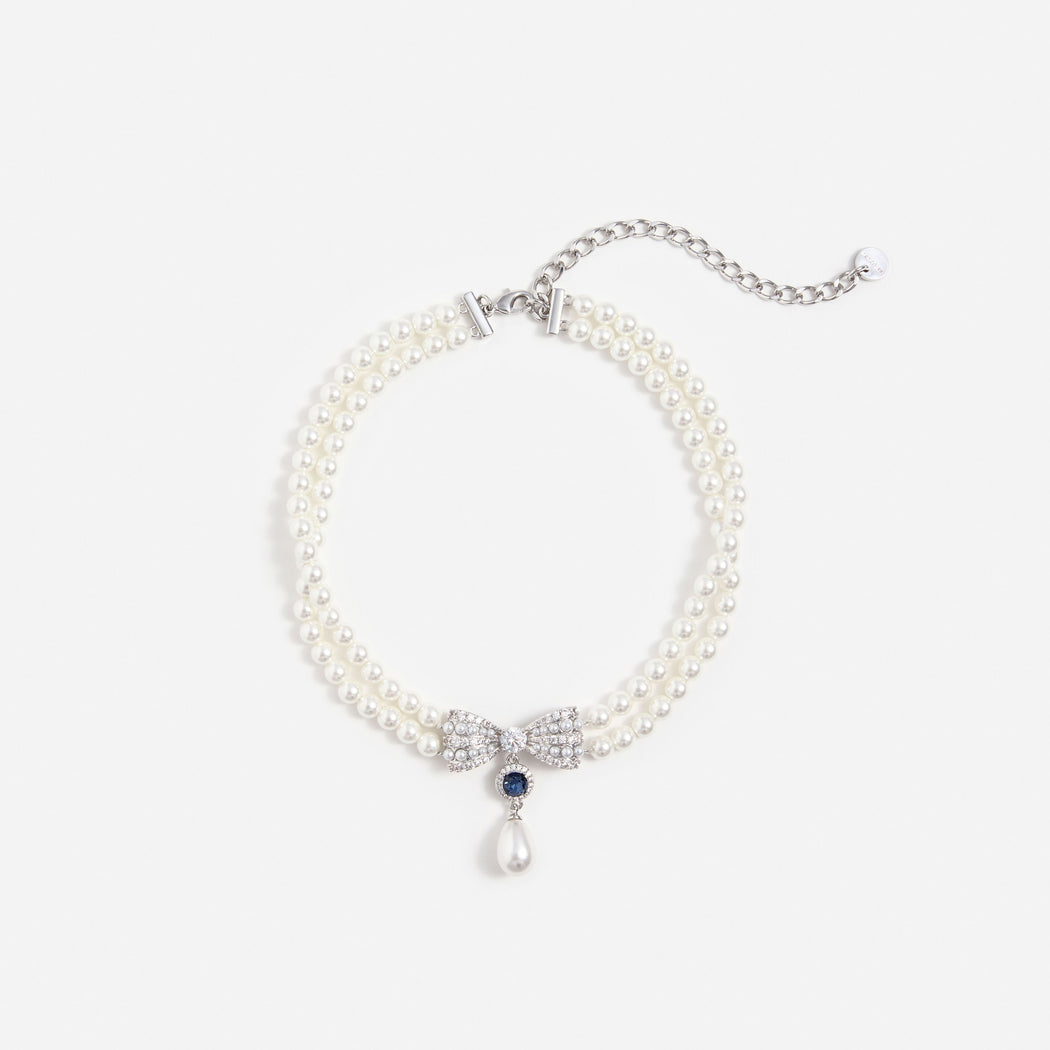 Pearl Crystal Bow Necklace