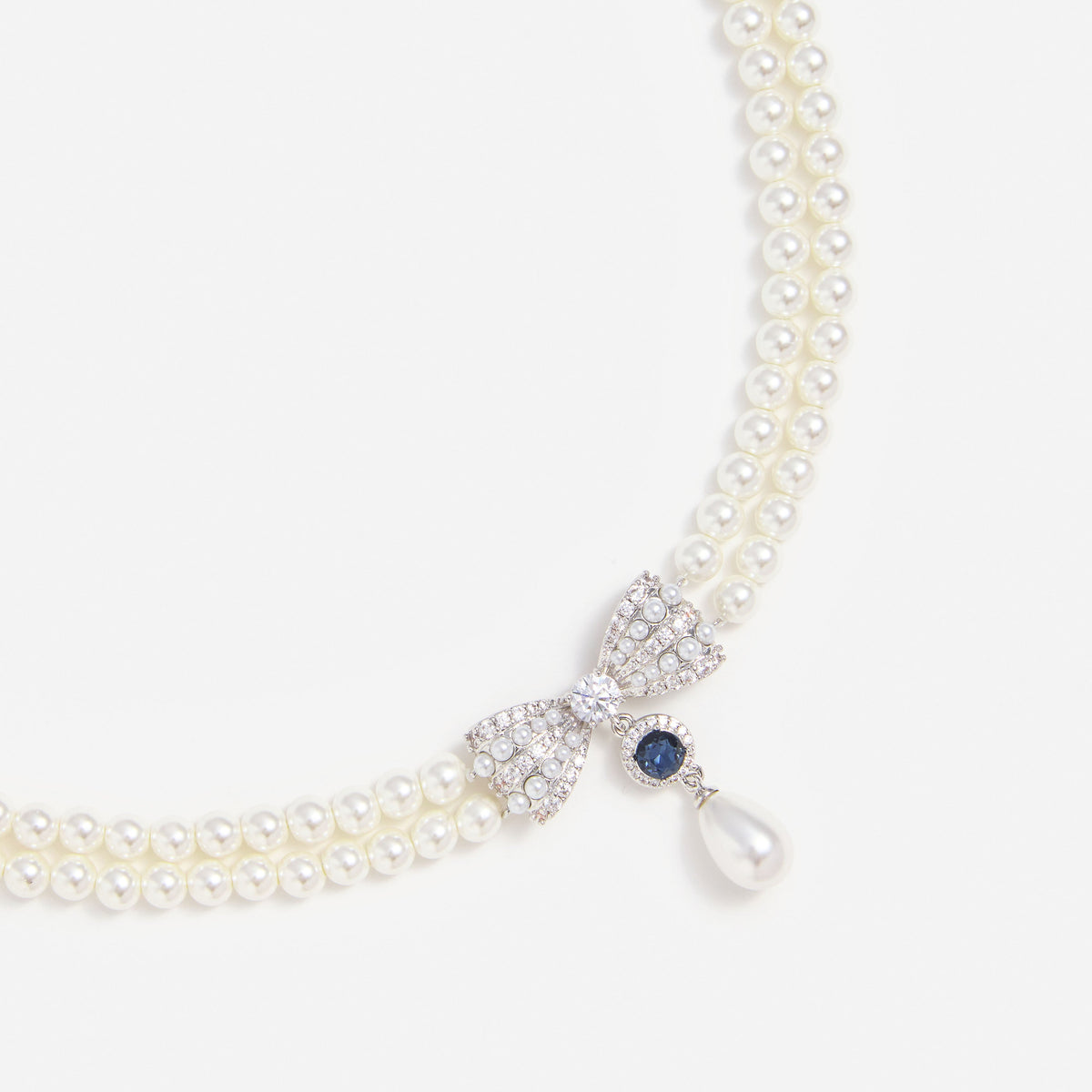 Pearl Crystal Bow Necklace