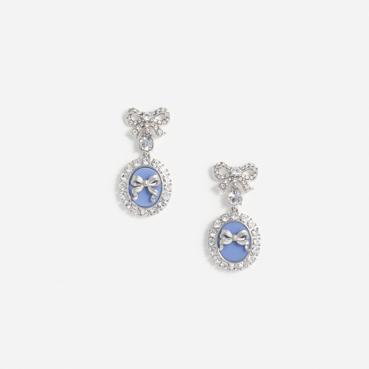 Blue Crystal Bow Cameo Earrings