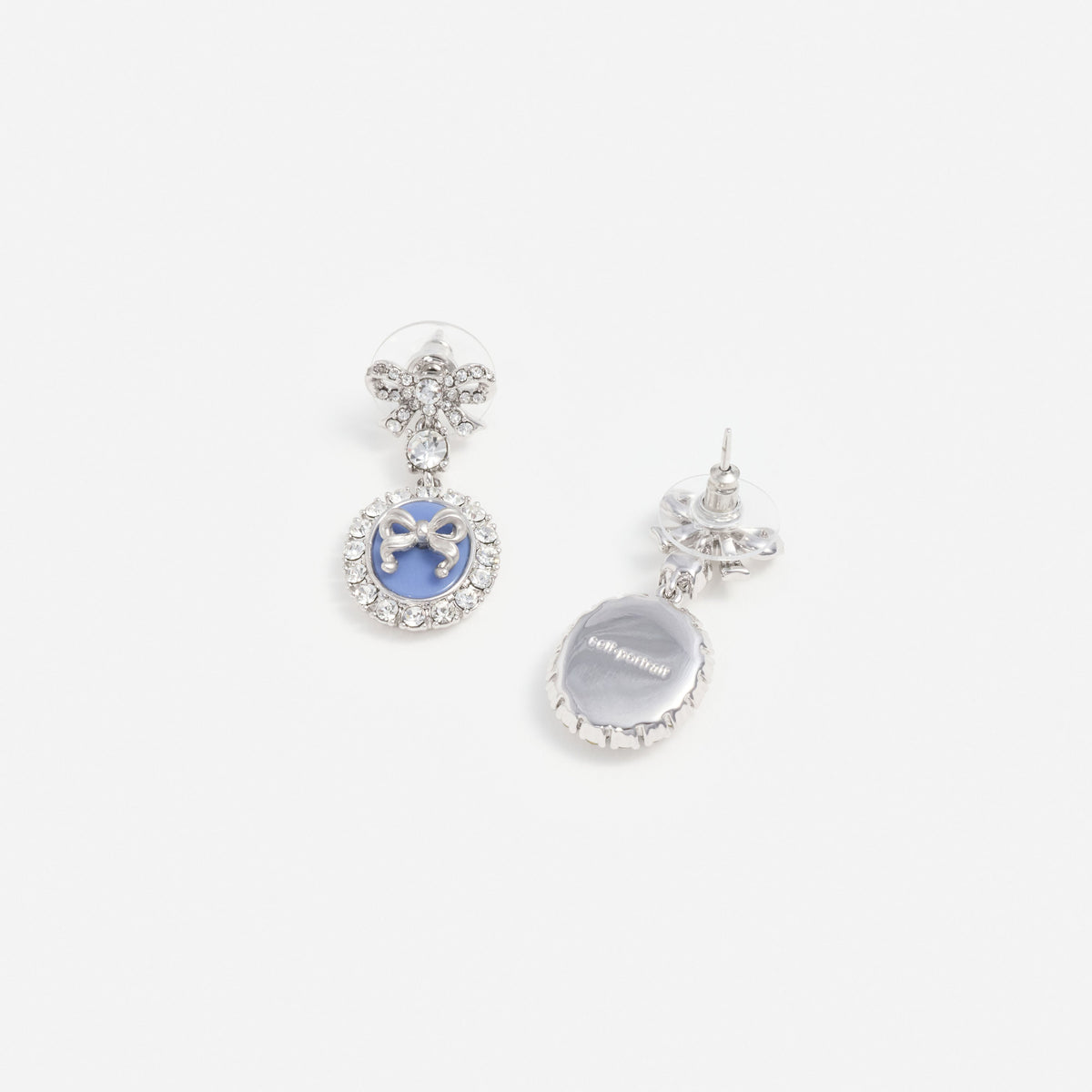 Blue Crystal Bow Cameo Earrings