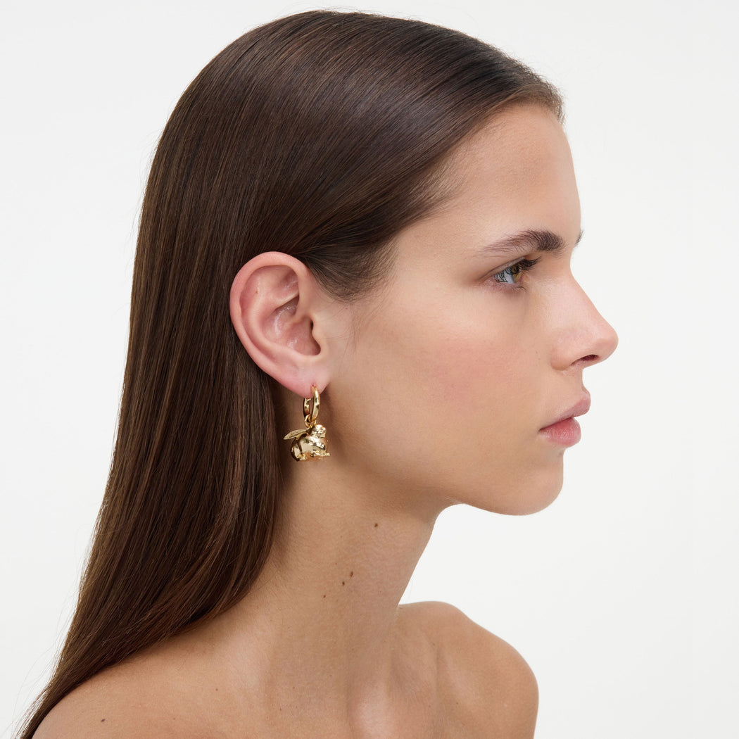 Gold Crystal Bunny Hoop Earrings