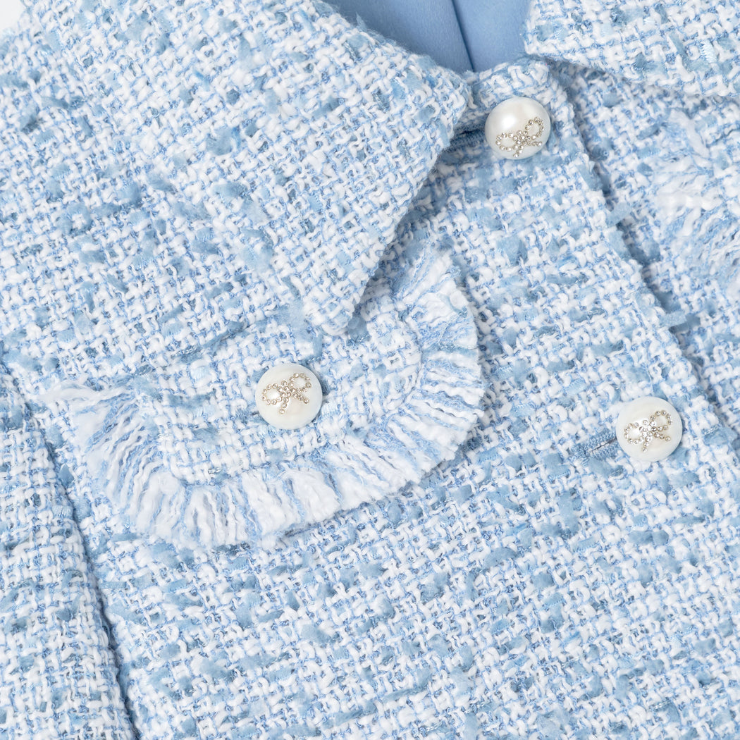 Detail Shot of the Blue Textured Boucle Jacket
