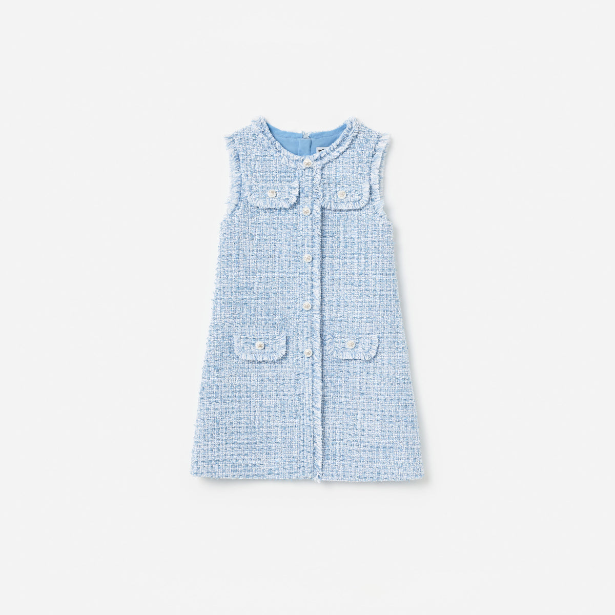 Blue Textured Boucle Sleeveless Dress