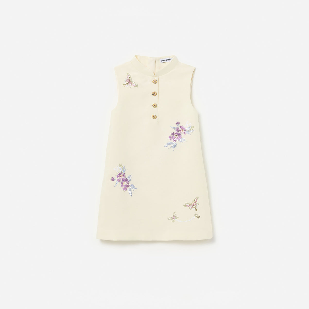 Cream Floral Jacquard Sleeveless Dress