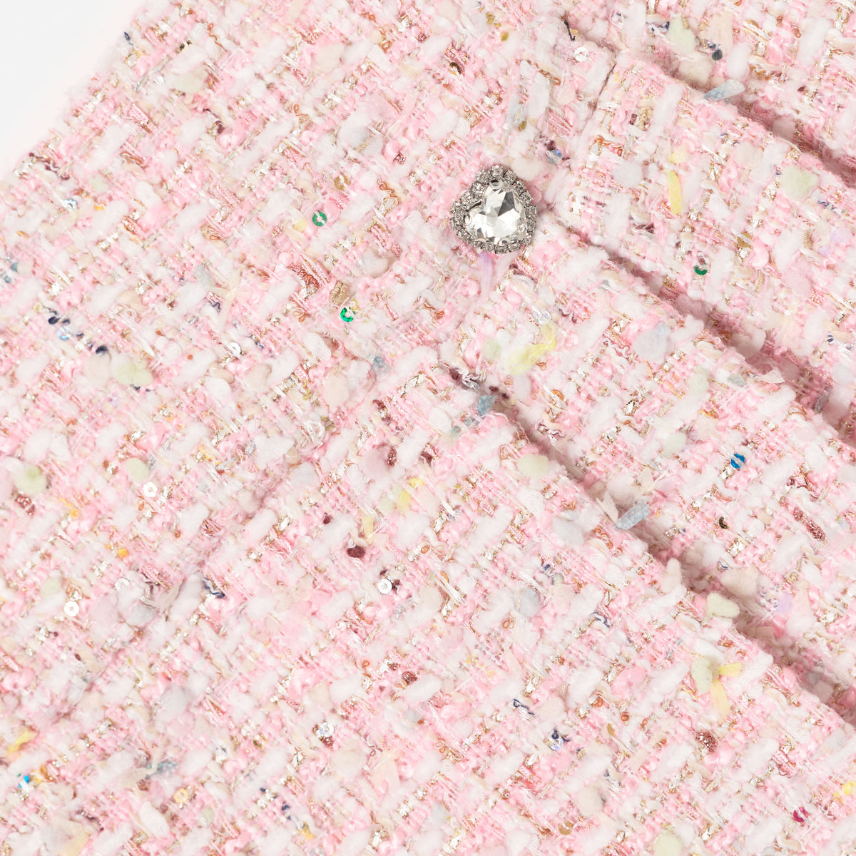 Detail Shot of the Pink Textured Boucle Mini Skirt