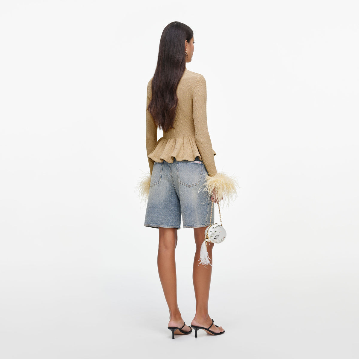 Gold Metallic Feather Knit Top