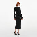 Black Crystal Trim Knit Midi Dress