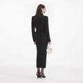 Black Textured Knit Peplum Midi Dress