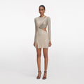 Champagne Rhinestone Lace Trim Mini Dress