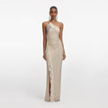 Champagne Rhinestone Lace Trim Maxi Dress
