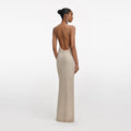 Champagne Rhinestone Lace Trim Maxi Dress