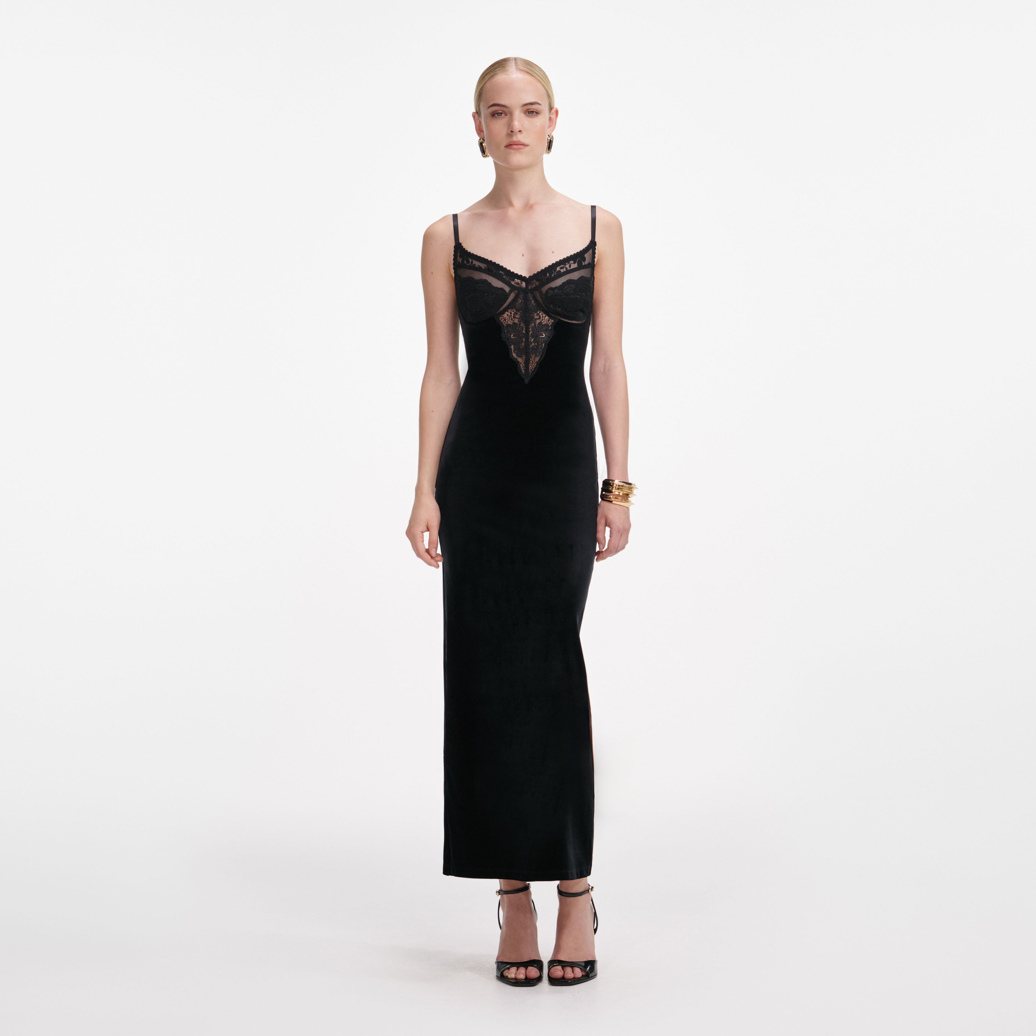 Black Velvet Strappy Midi Dress