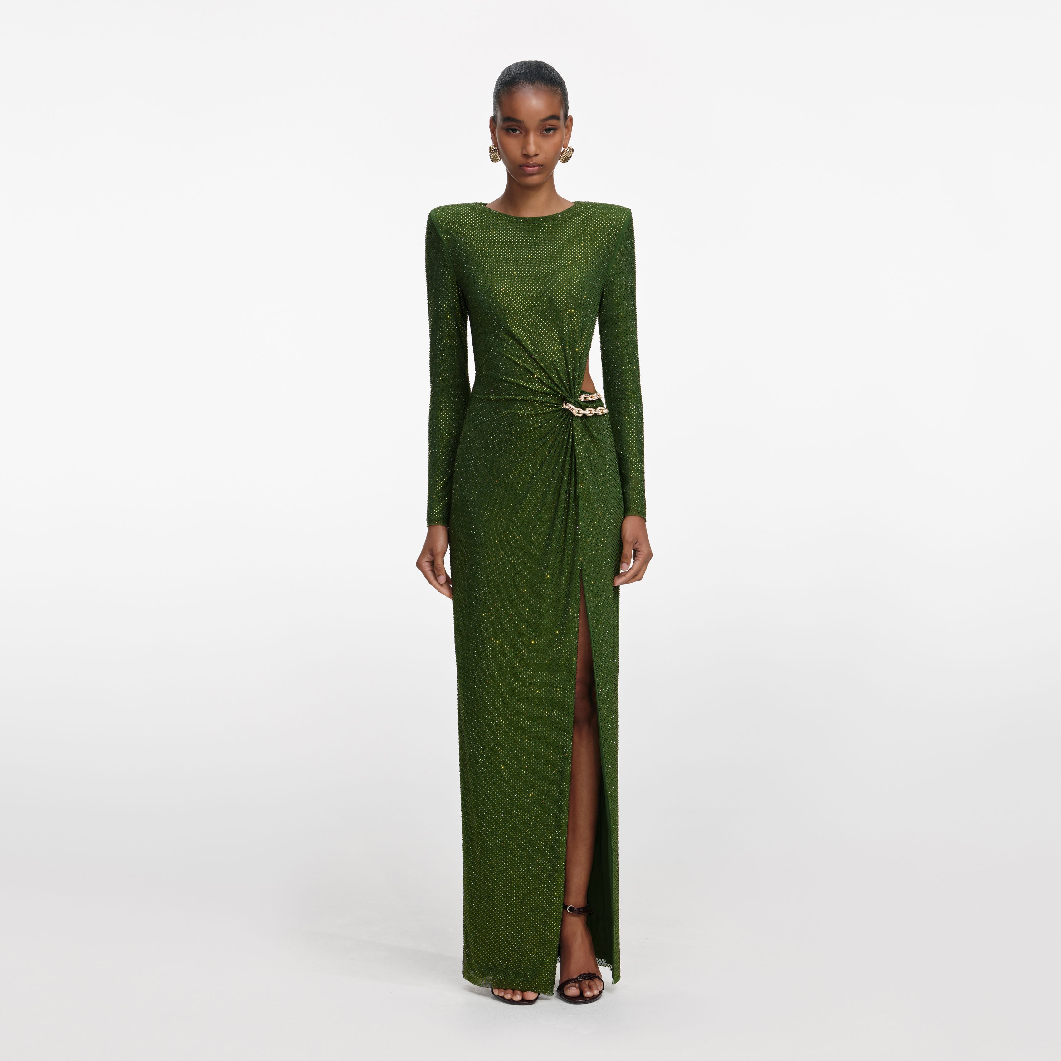 Olive Rhinestone Embellished Maxi Dress