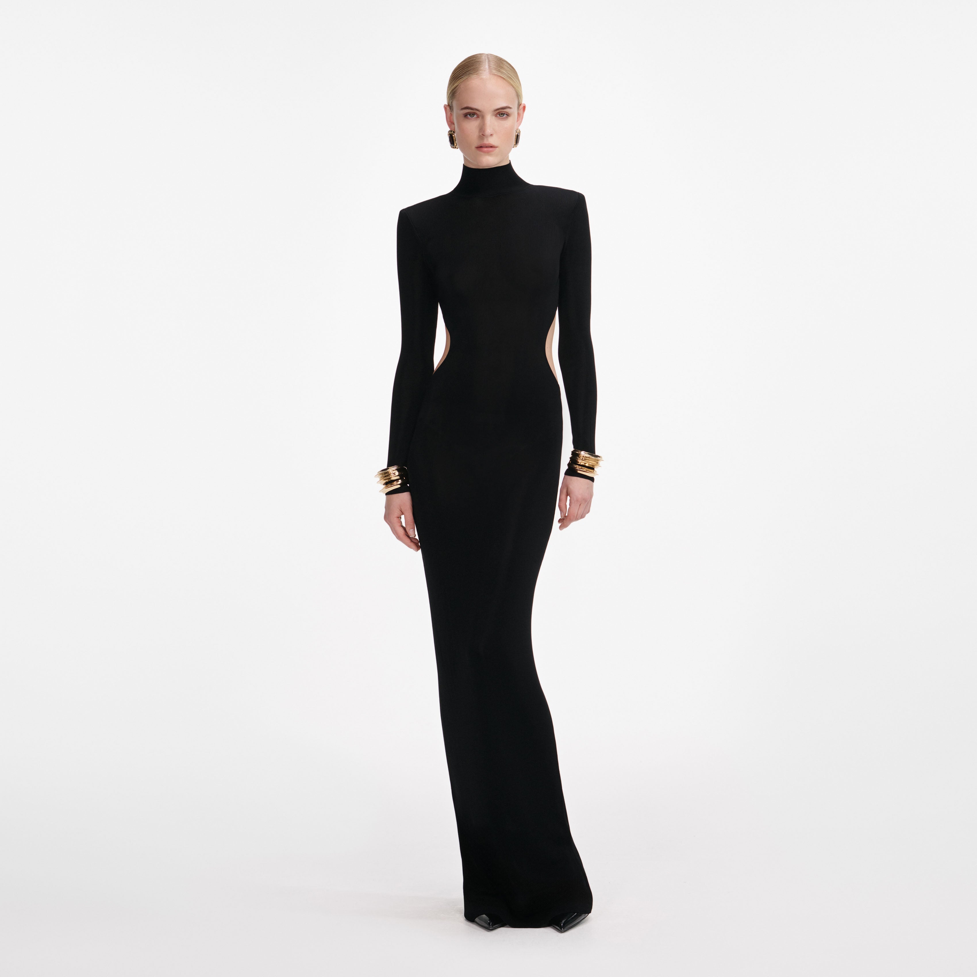 Black Viscose Knit Cut Out Maxi Dress