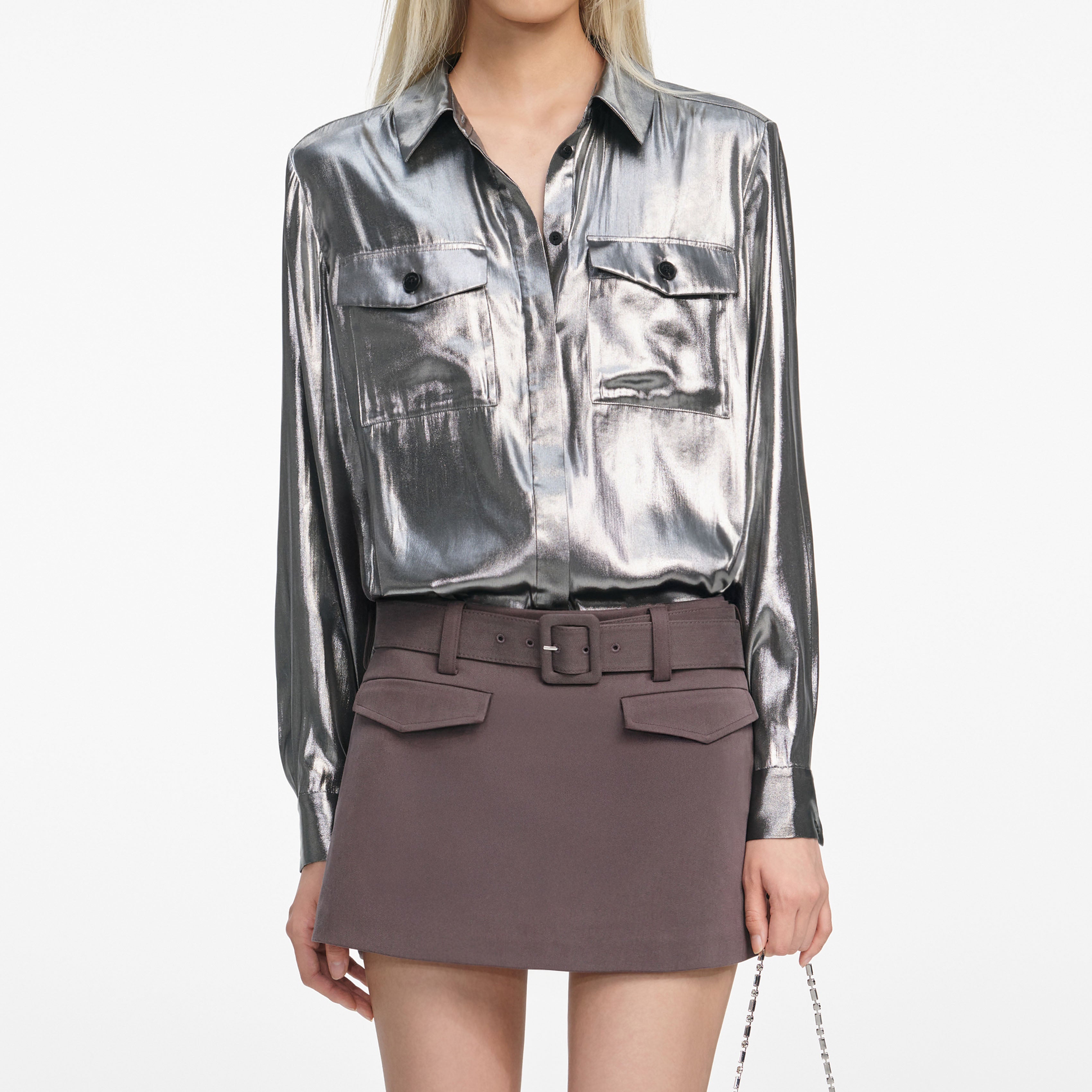 Silver Metallic Crinkle Shirt