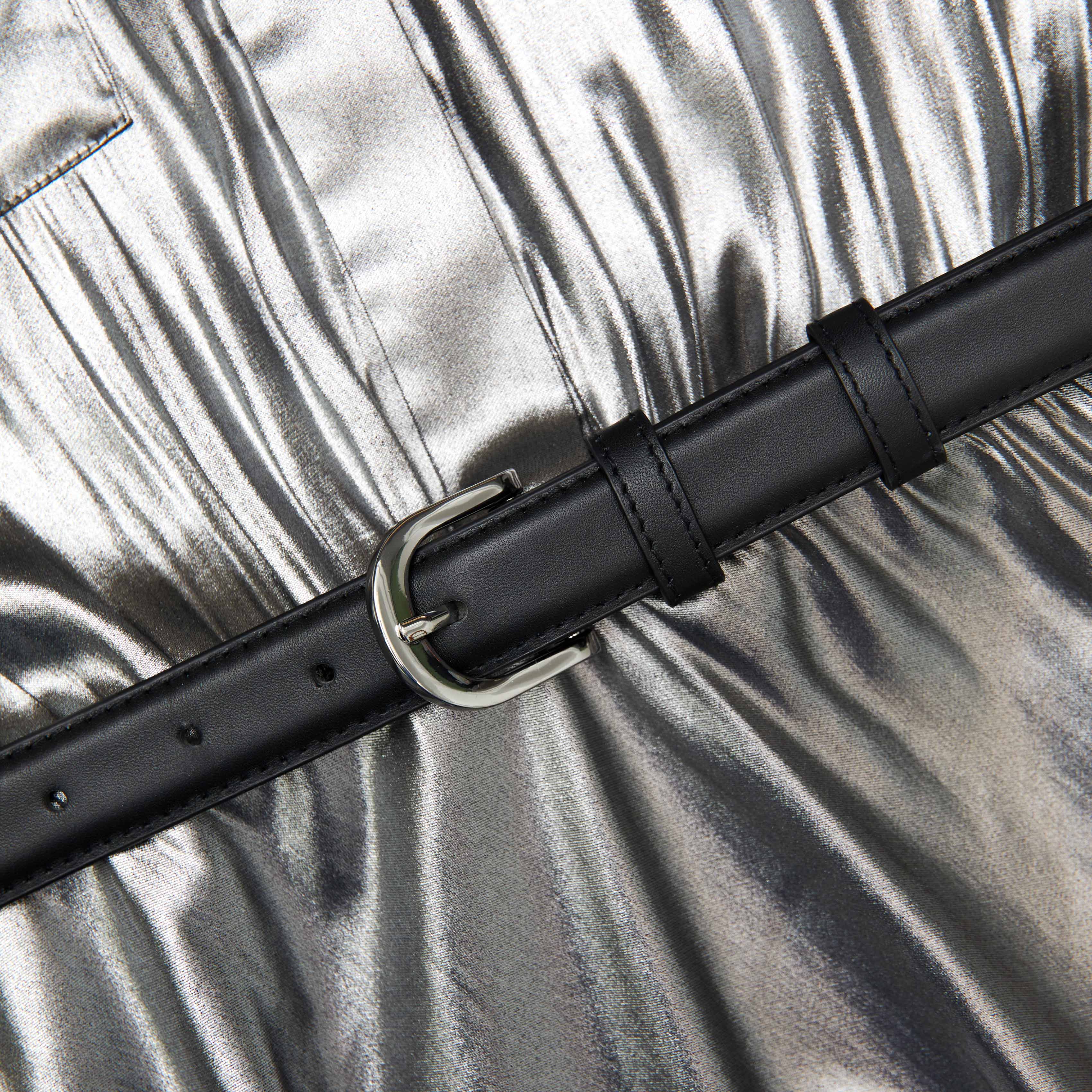 Silver Metallic Crinkle Maxi Dress