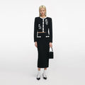 Black Textured Knit Midi Skirt