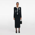Black Floral Textured Knit Midi Dress