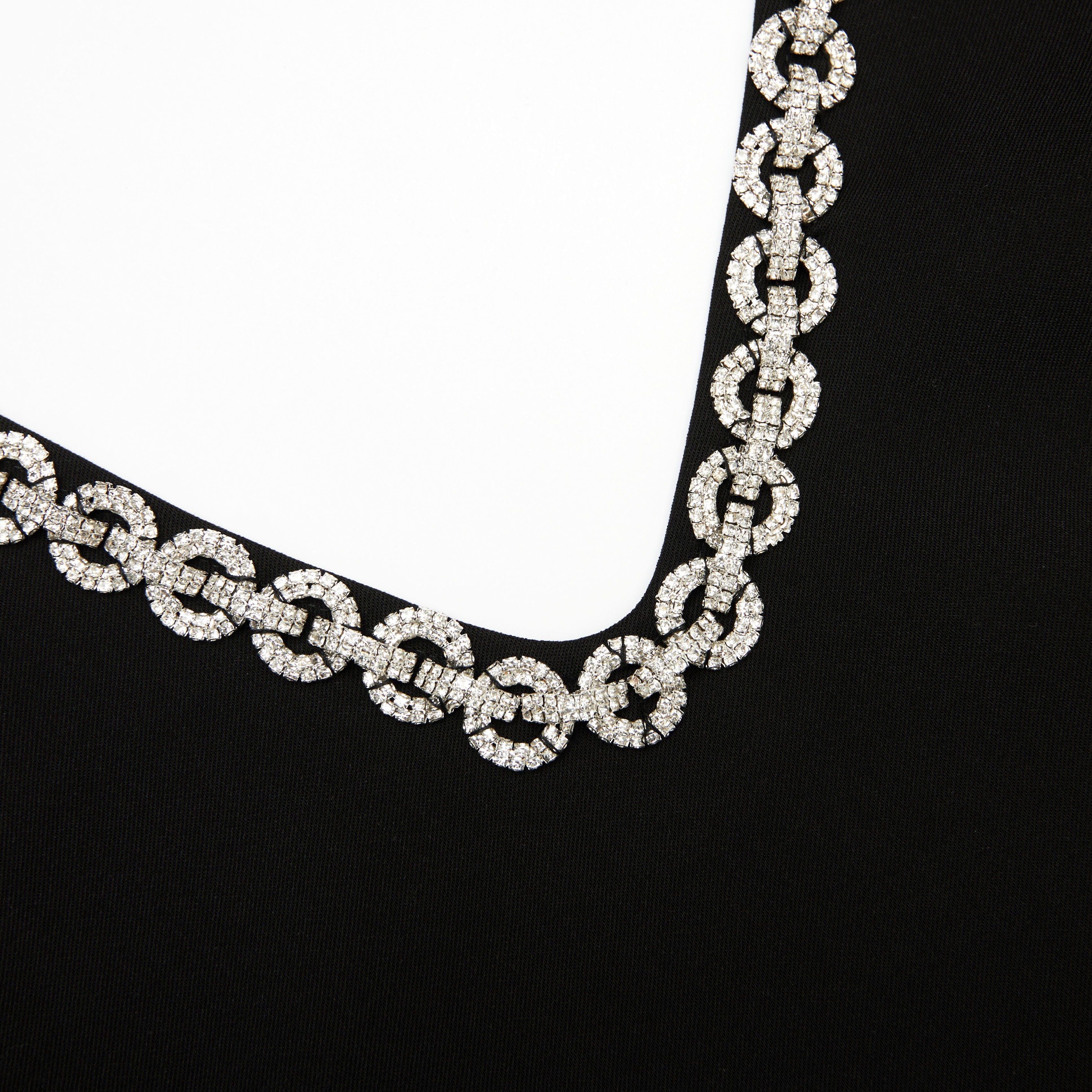 Black Crepe Crystal Trim Mini Dress