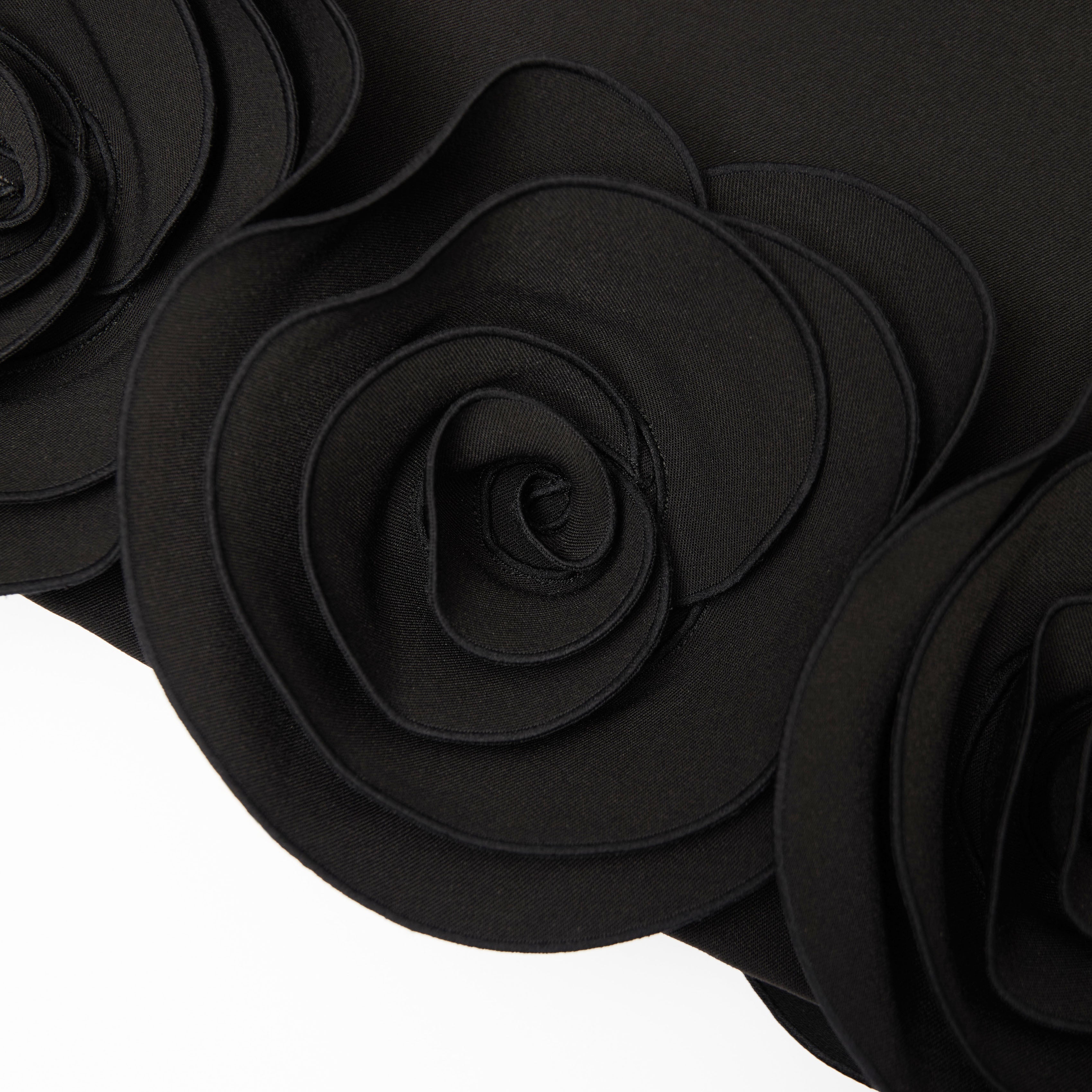 Black Crepe 3D Flower Mini Dress