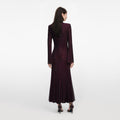 Burgundy Rhinestone Fishnet Midi Dress