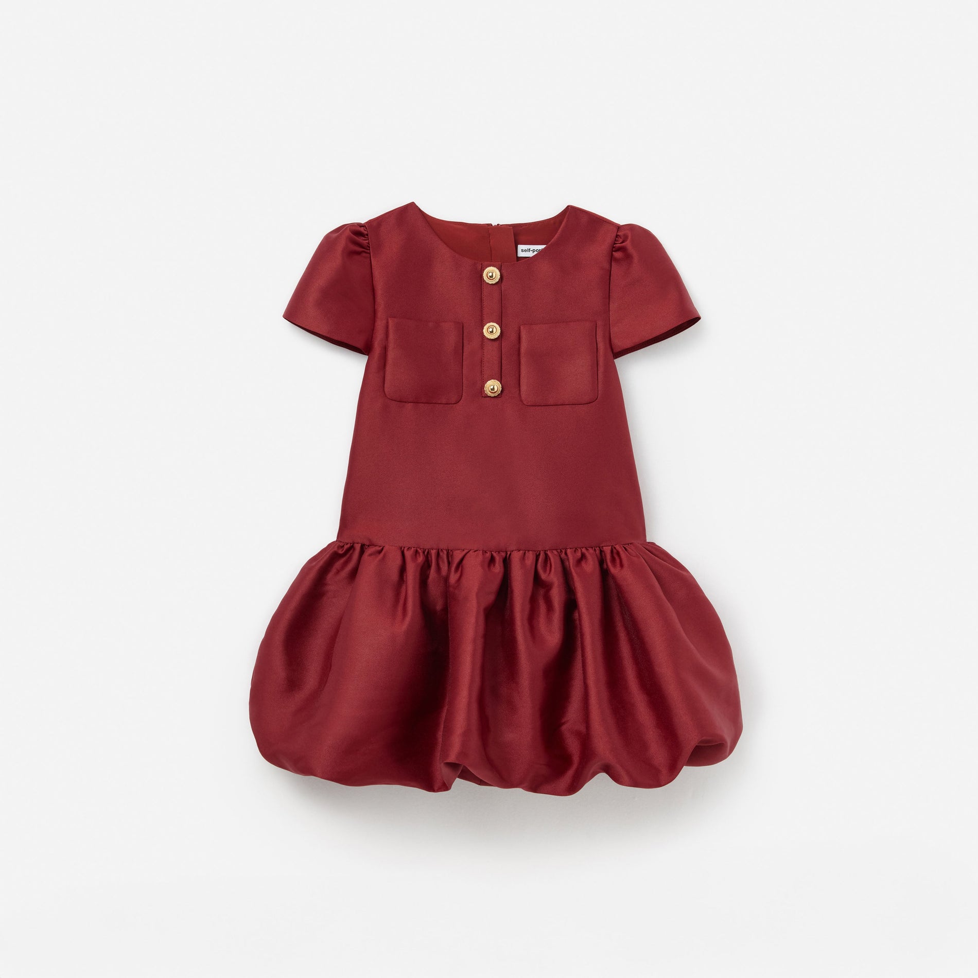 Burgundy Taffeta Short Sleeve Dress