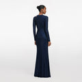 Navy Rhinestone Mesh Cut Out Maxi Dress