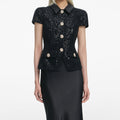 Black Sequin Boucle Satin Maxi Dress