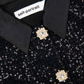 Black Sequin Boucle Satin Maxi Dress