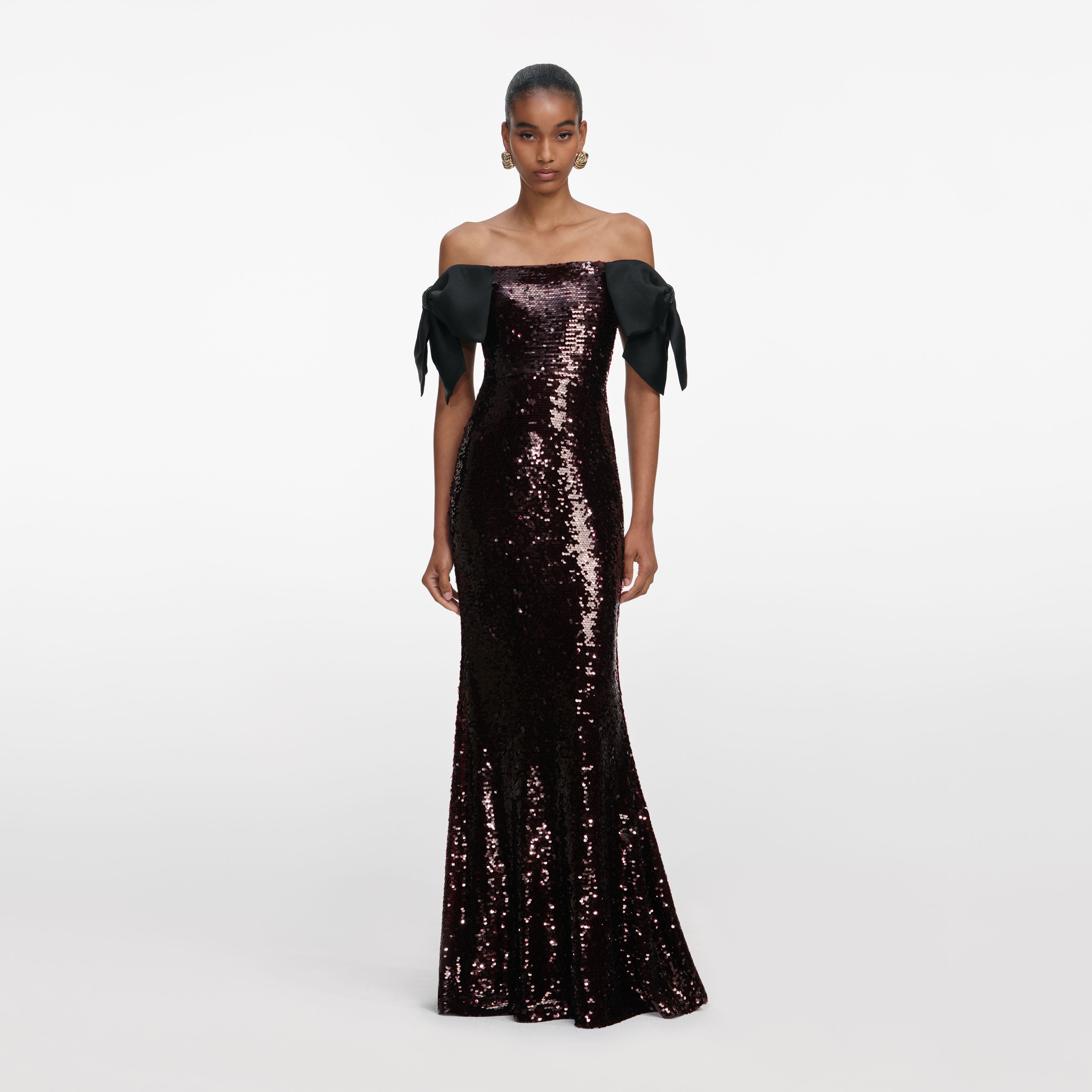 Brown Sequin Bow Maxi Dress