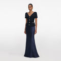 Navy Boucle Tailored Maxi Dress