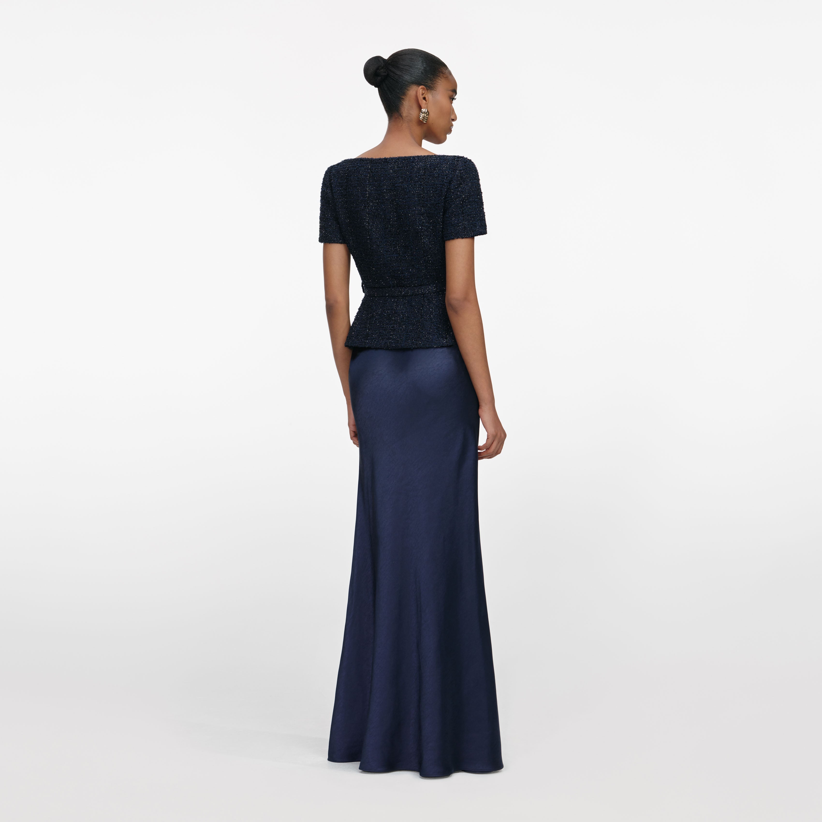 Navy Boucle Tailored Maxi Dress