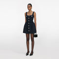 Navy Boucle Sleeveless Mini Dress